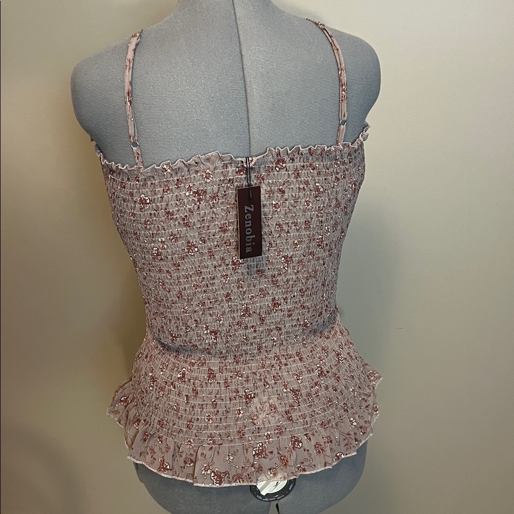 Zenobia Size 1XL Floral Smocked Taupe Camisole NWT - Picture 6 of 8